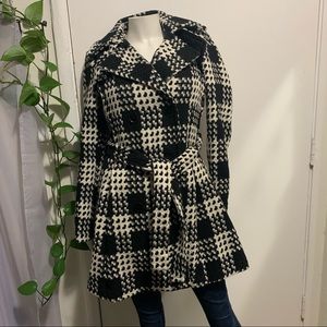 Express Long Winter Coat Womens knee length black and white pattern